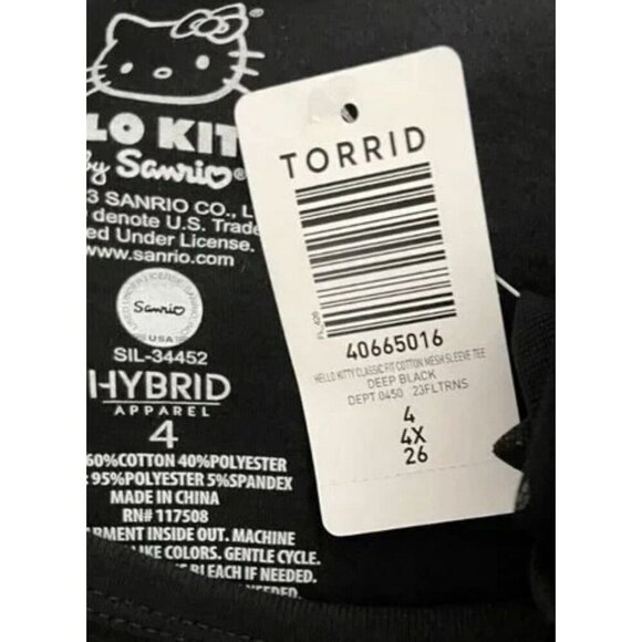 Hello Kitty +4 Black Crew Full-Body Kitty Graphic Mesh Sheer Short Sleeve Top - Picture 6 of 6